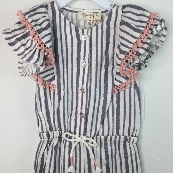 Jessica Simpson Baby Jumpsuit 18 Months Gray Pink Striped Ruffle Sleeve - Picture 2 of 9